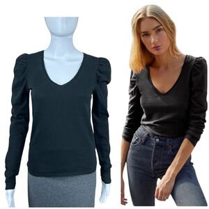 Nation LTD Elizabeth Puff Sleeve Top Size XS V-Neck Academia Shirt